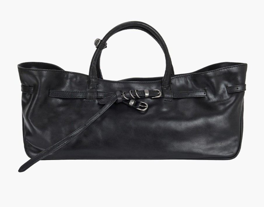 Marge Sherwood Grandma Bag Black Pull Up Leather Vintage Style Shoulder Bag