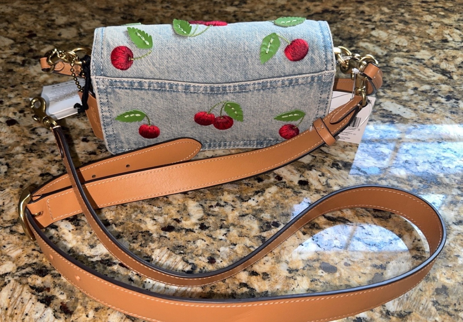 Coach Tabby Shoulder/Crossbody Bag Size 20 Cherry Embroidery Denim CDZ33