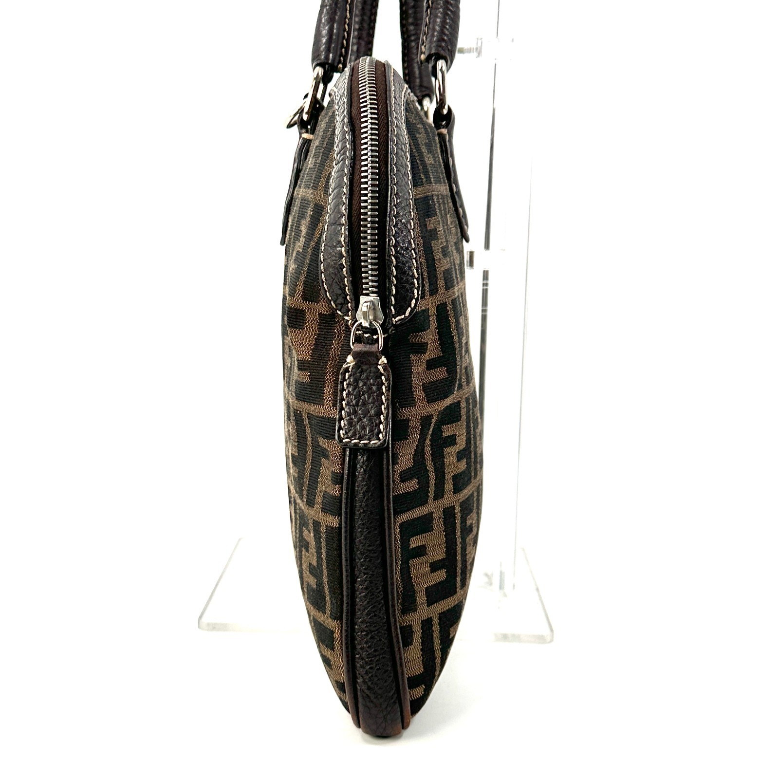 Fendi Hand Bag Zucca Canvas Selleria Leather Authentic 400T0373