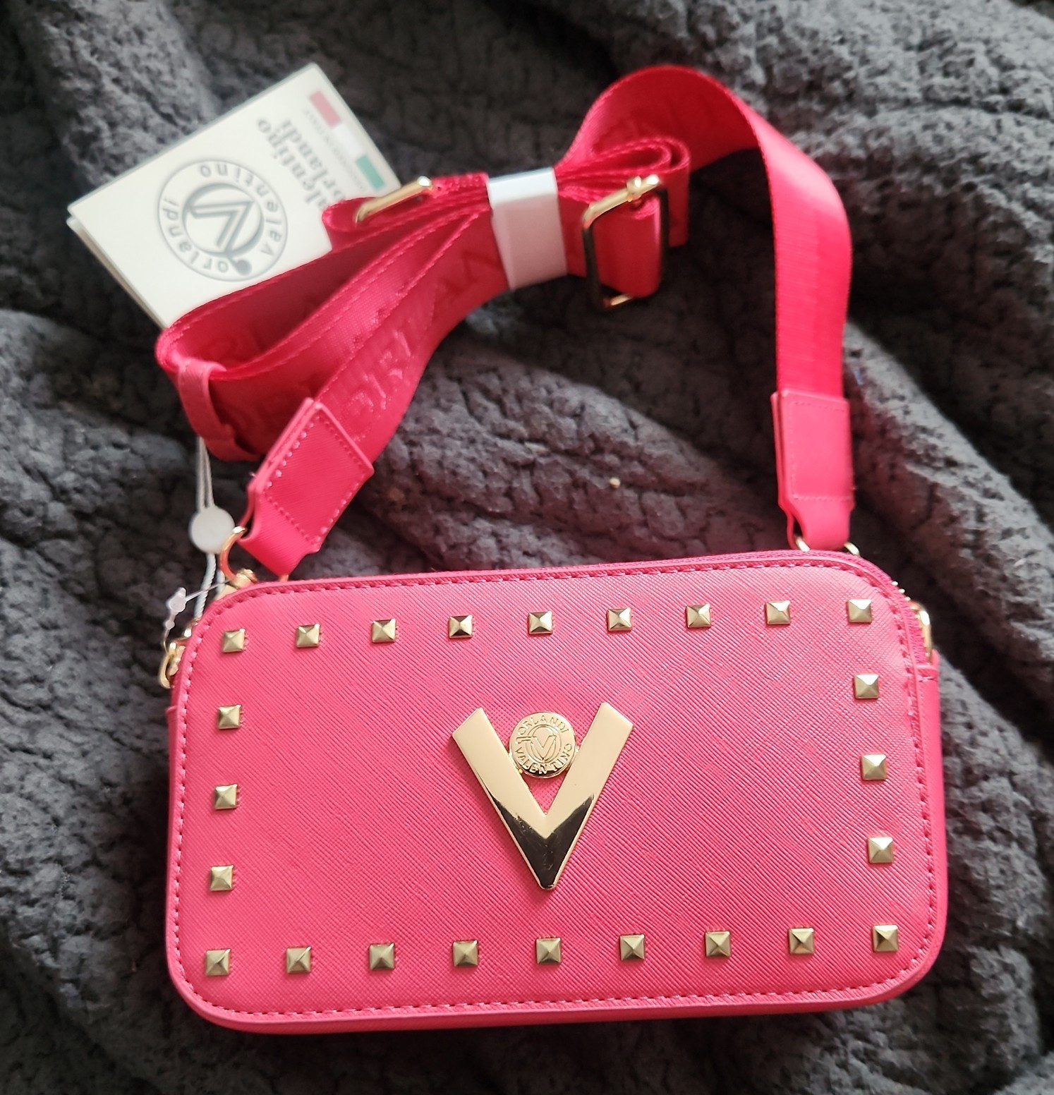 Valentino Orlandi Pink Studded Crossbody Bag Zip Closure Gold Hardware