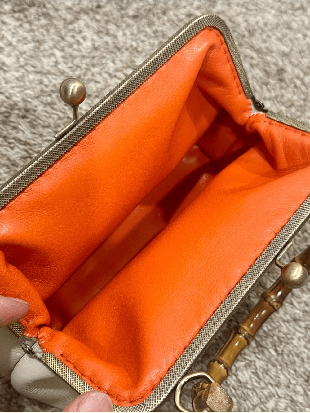 Handsewn Genuine Pebble Leather, Retro Style Kisslock & Bamboo Handle Bag Set