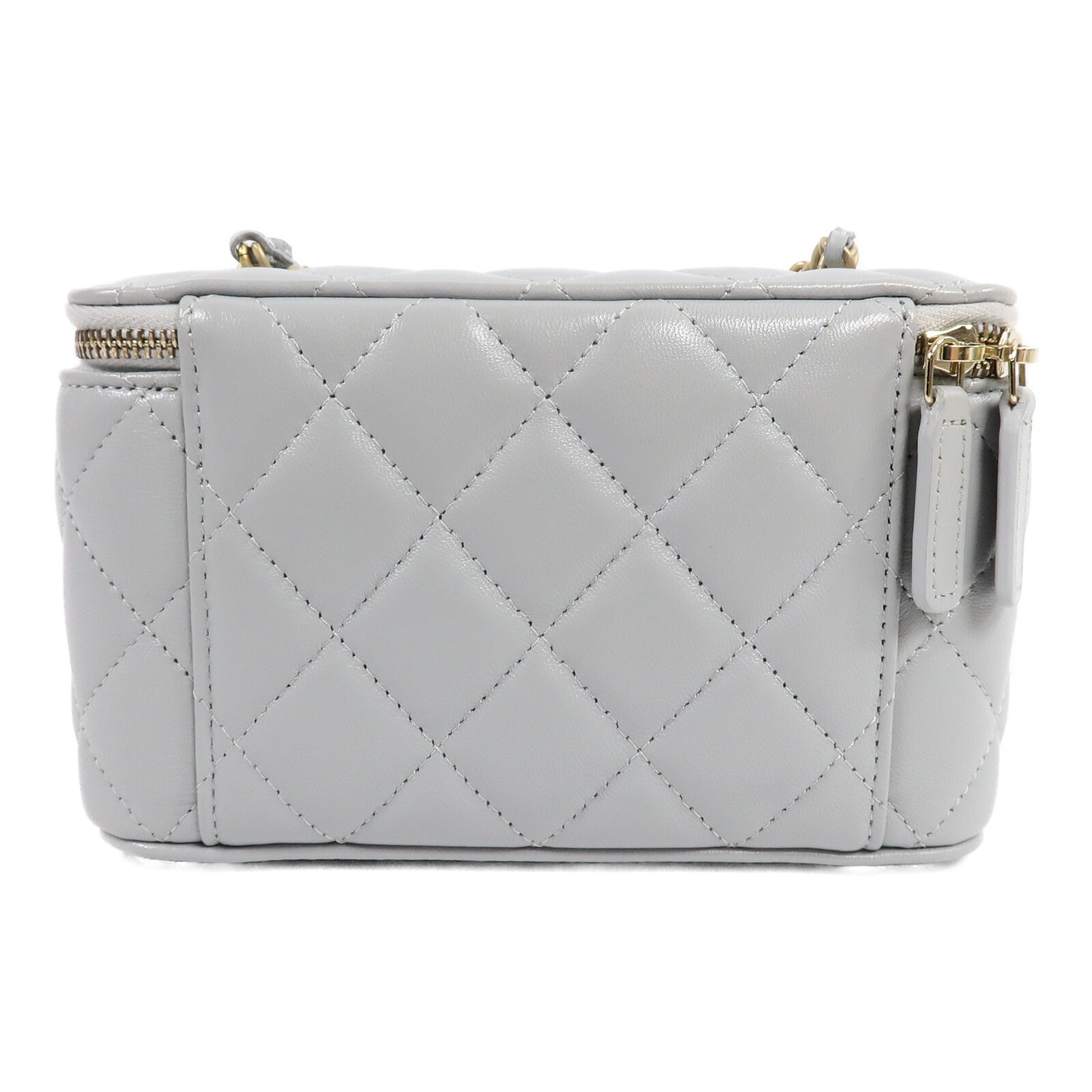 CHANEL CC GHW Vanity Case Gold Ball Chain Shoulder BAg Lambskin Leather Blue