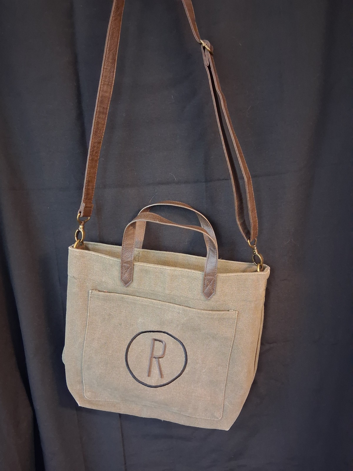 Women’s Thirty-One Window Shopper Tote Vintage Olive Monogram R Crossbody Bag