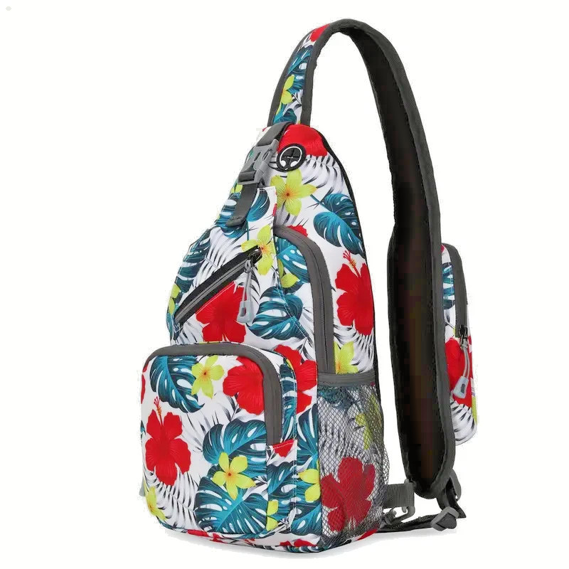 Tropical Floral Sling Backpack Crossbody Chest Bag Floral Print Shoulder Daypack