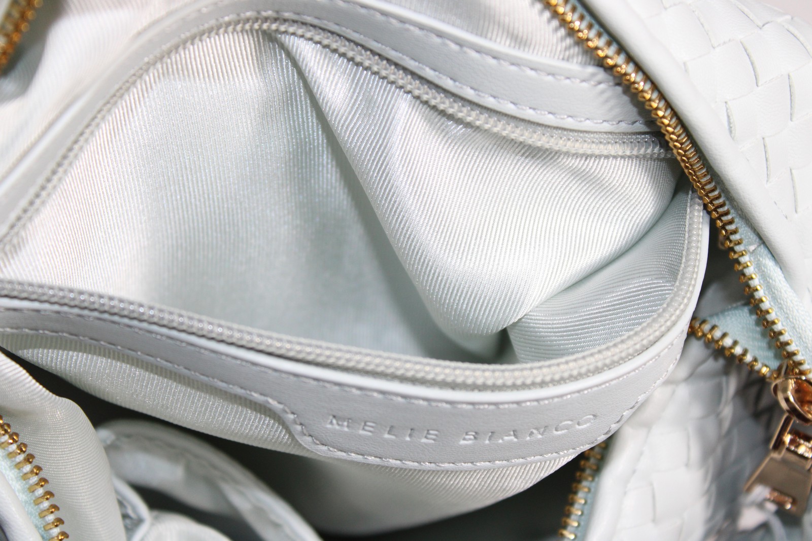 Melie Bianco Womens Woven Hobo Shoulder Bag Light Blue Vegan Leather Purse