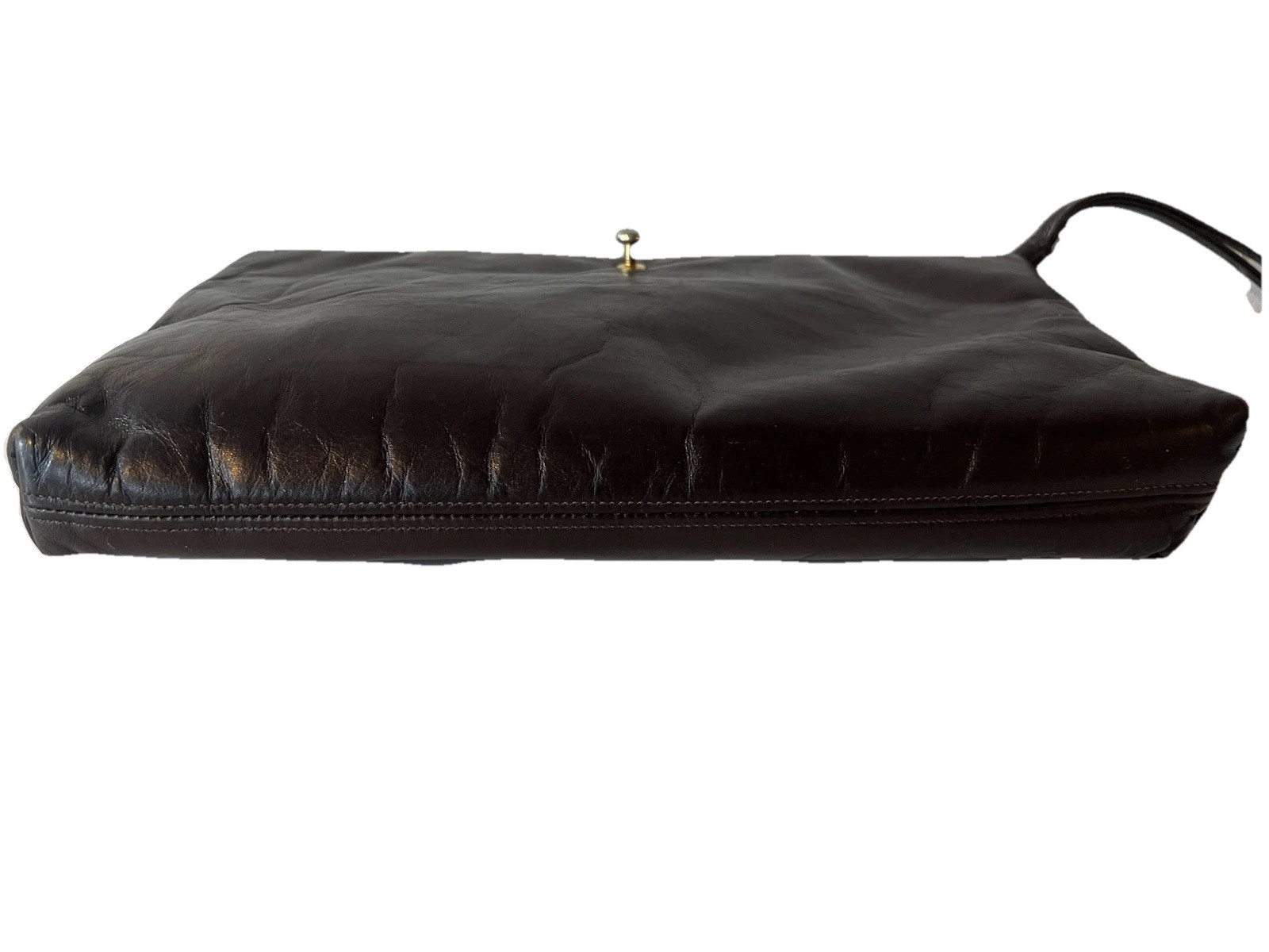 VTG Ruth Saltz 70s Clutch Wristlet Premium Dark Brown Leather Large Cougar Head