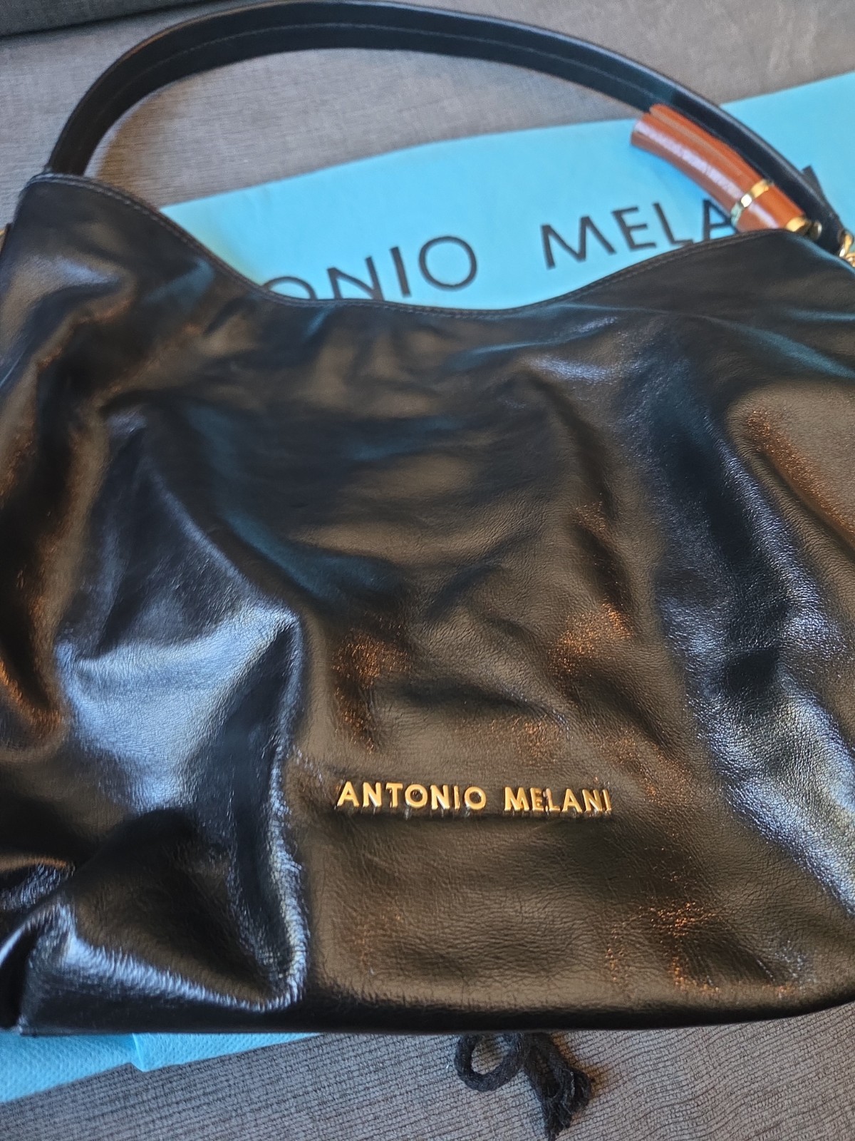 Large Antonio Melani Black Leather Purse With Tassle