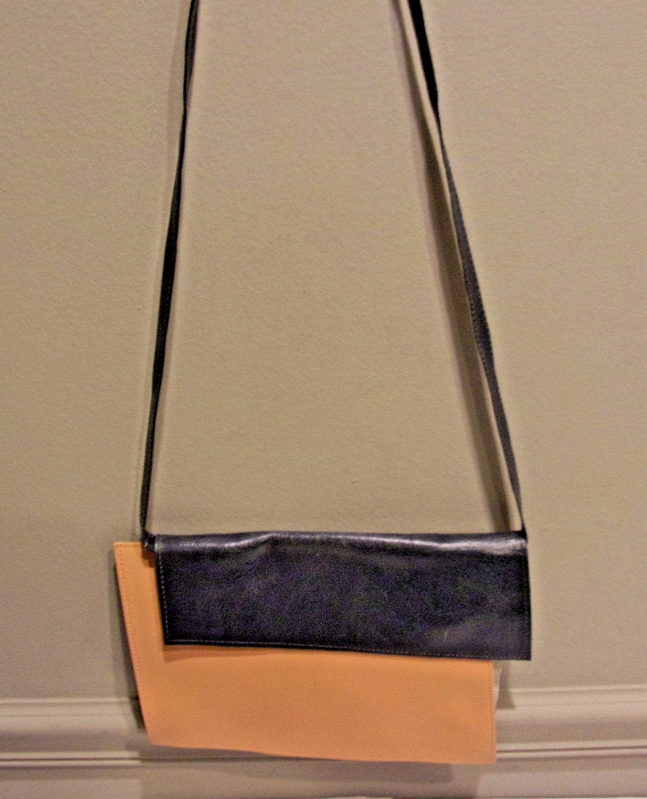 Maya Shavel Navy Blue & Lt. Orange Modernist Asymetrical Design CB / Clutch Bag
