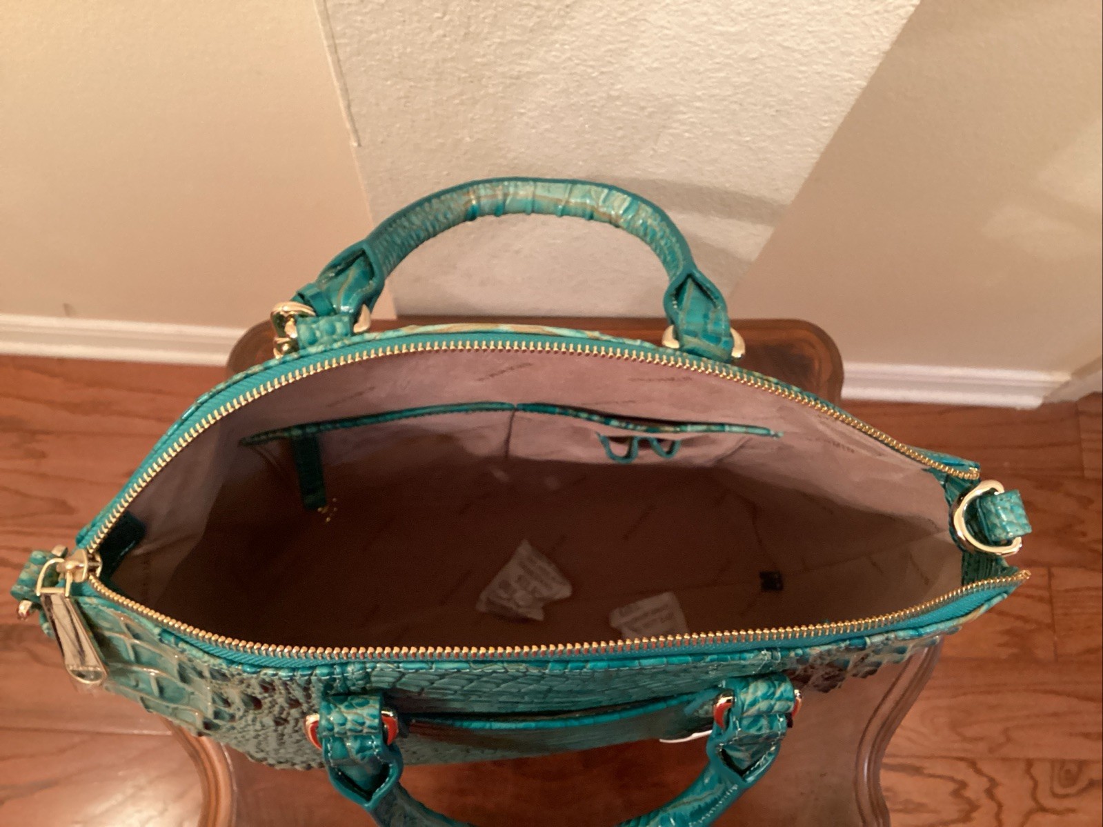 NWT Brahmin Lg Duxbury Satchel Turquoise Bag With Checkbook Wallet & Lg Tassel