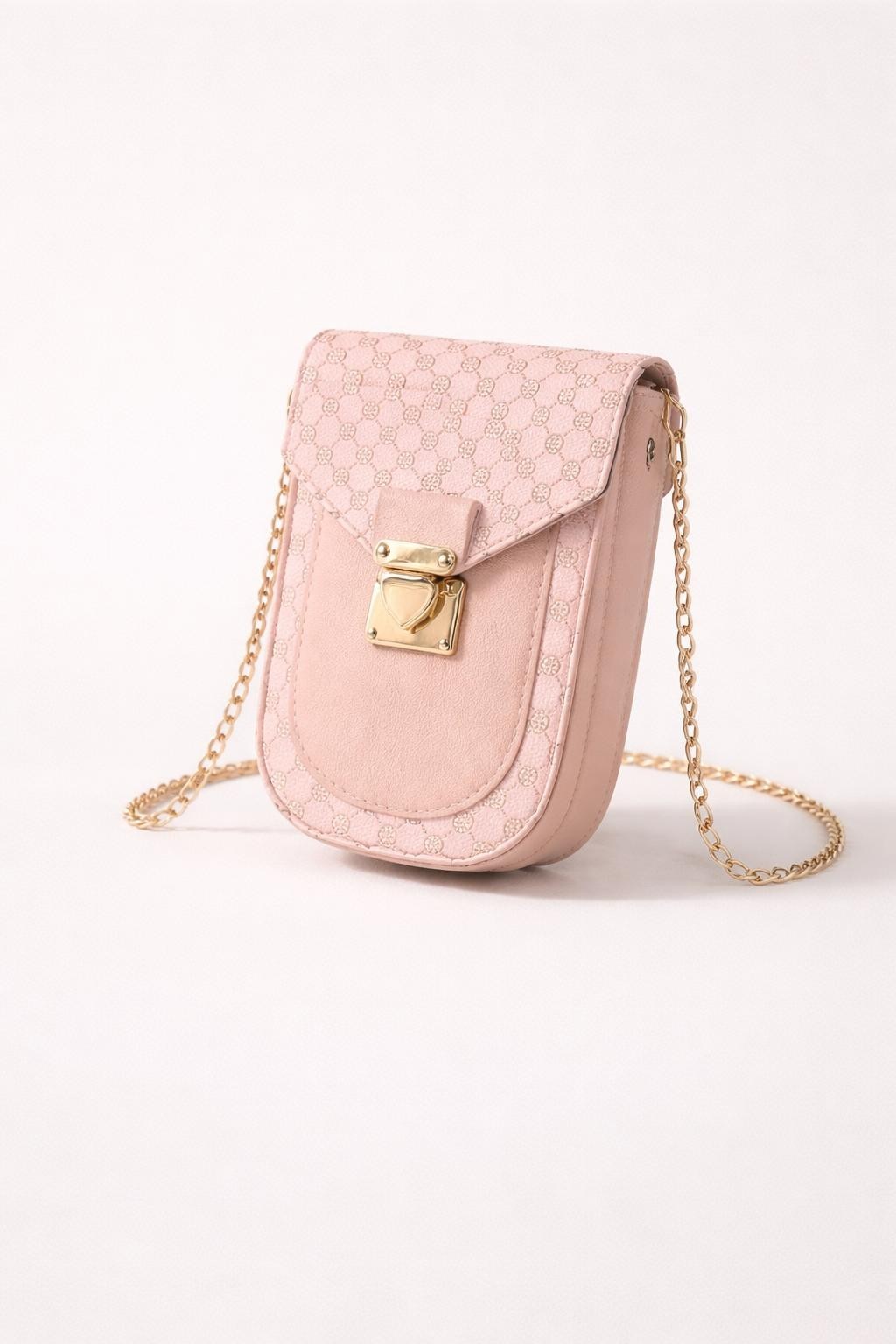 Women’s Pink Mini Phone Crossbody Bag Gold Chain Lock PU Leather Purse