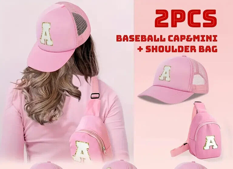 2pcs Portable Women’s hat & mini shoulder bag set, lightweight Pink