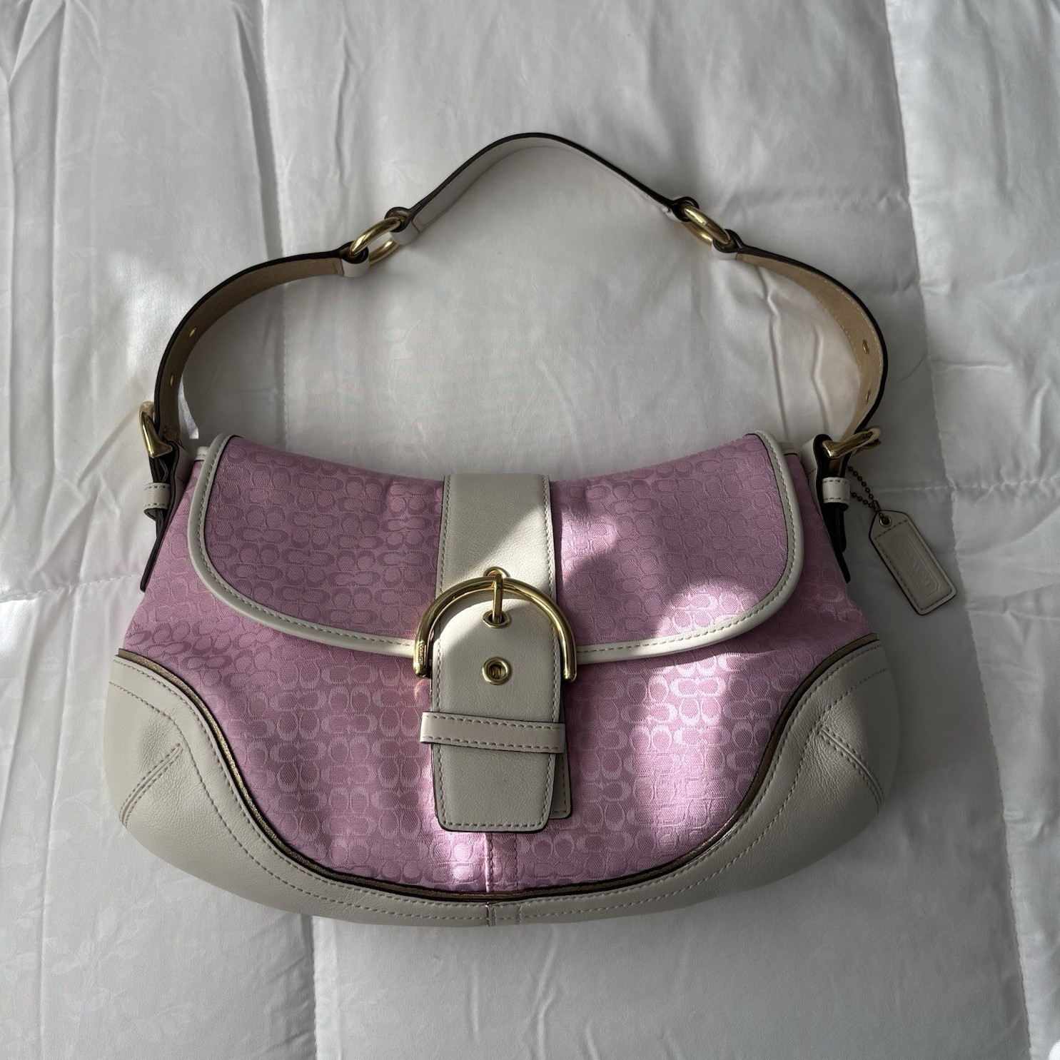 Coach Soho Pink Shoulder Bag Signature Leather Canvas