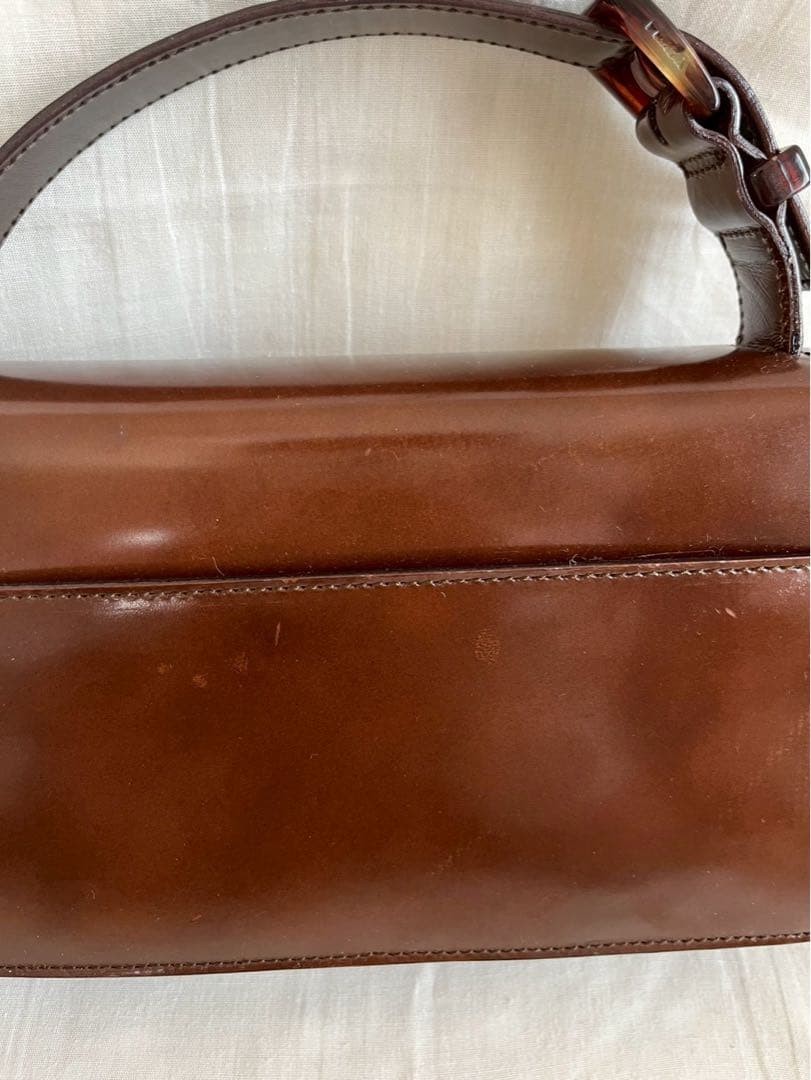 PRADA Patent Leather Handbag Brown Enamel Flap Top Handle Bag Vintage from Japan