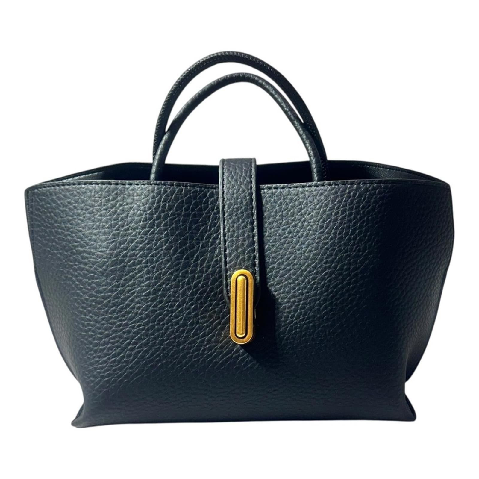 Black Leather Like Tote