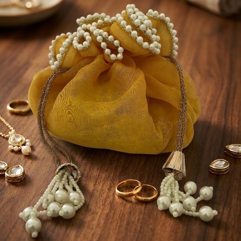 Indian Dry Fruit Gifting Organza Potli Bag for Women, Haldi Wedding Ceremony