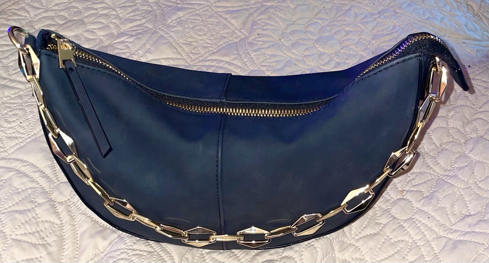 Slouchy Zip Shoulder Arm Bag Purse W/ Chain Strap Universal Threads Blue-Black