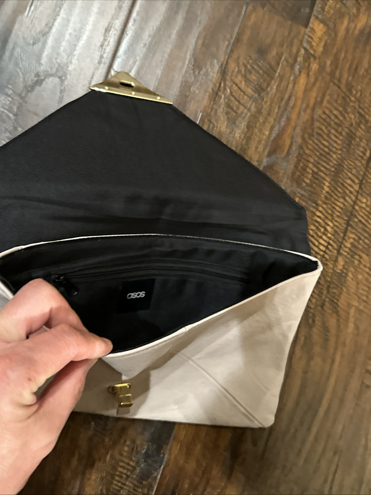 ASOS Design Black & Tan Faux Leather Art Deco Clutch Bag