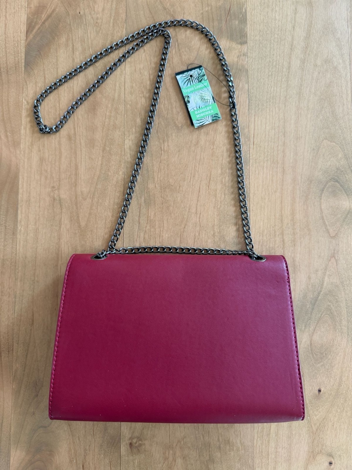 Badgley Mischka Metal Fringe Tassel Vegan Leather Red Crossbody Bag