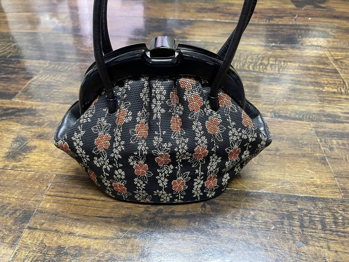 Gamaguchi Handbag Leather Japanese Kimono Pattern Bridal Formal Used