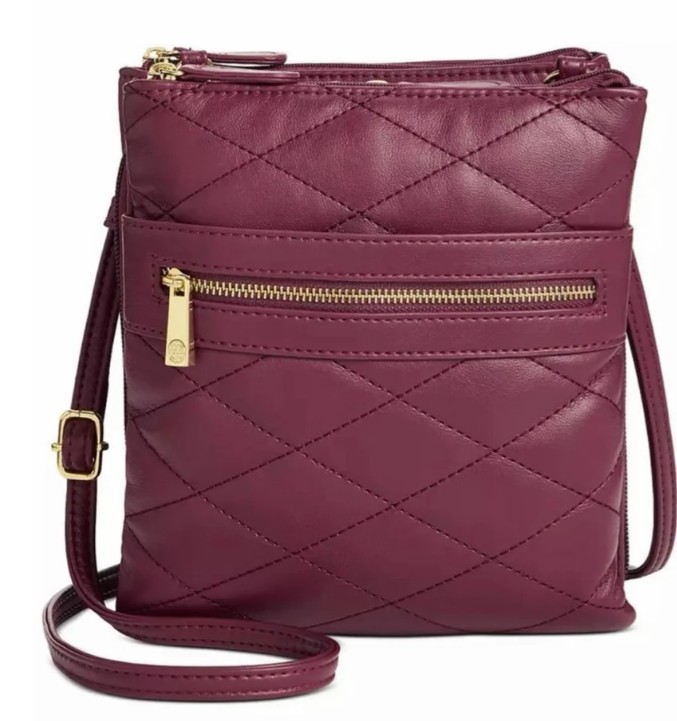 GIANI BERNINI Dasher diamond quilted triple zip crossbody organizer bag Burgundy