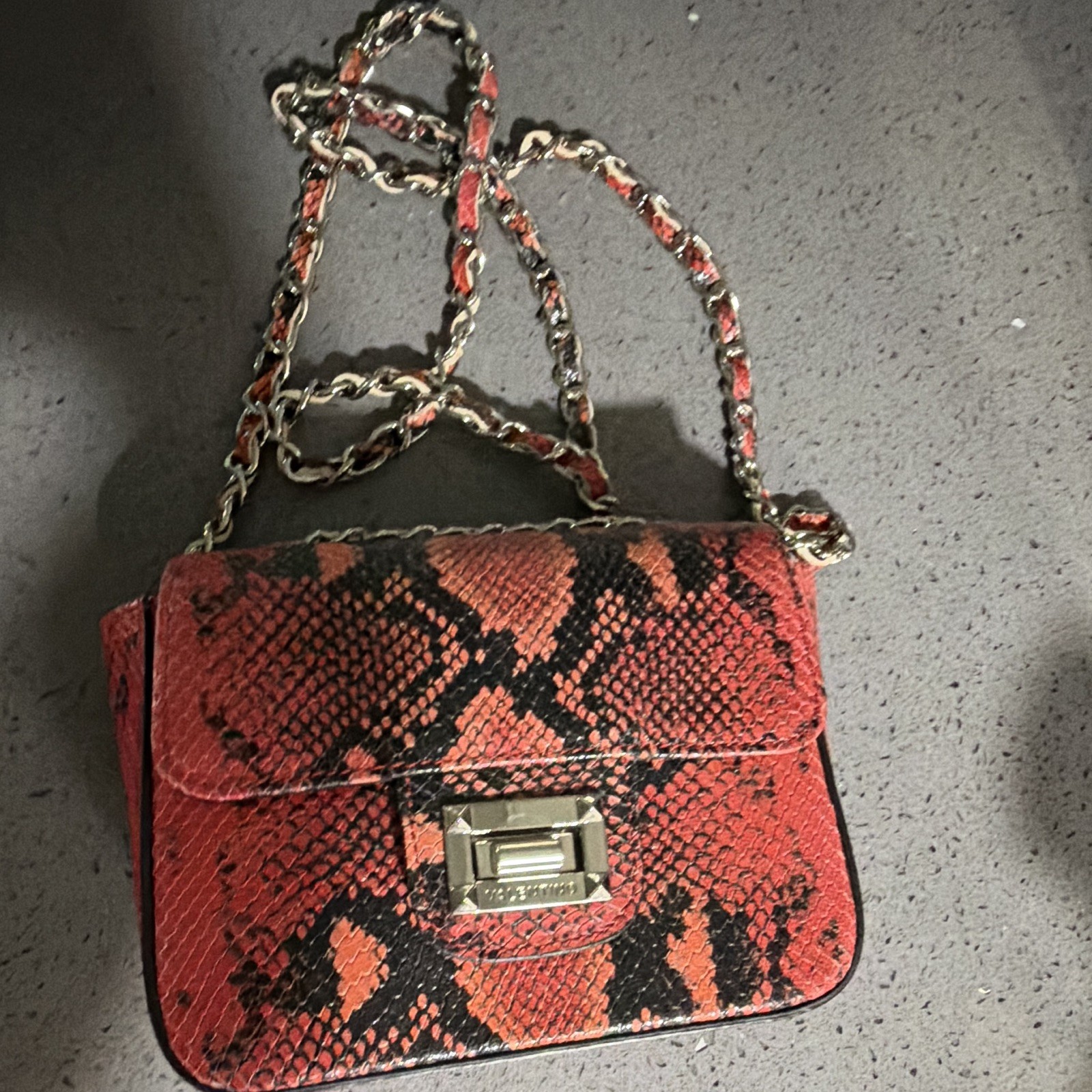 Valentino Snakeskin Pattern Small Crossbody Silver Chain Turn Lock Detachable