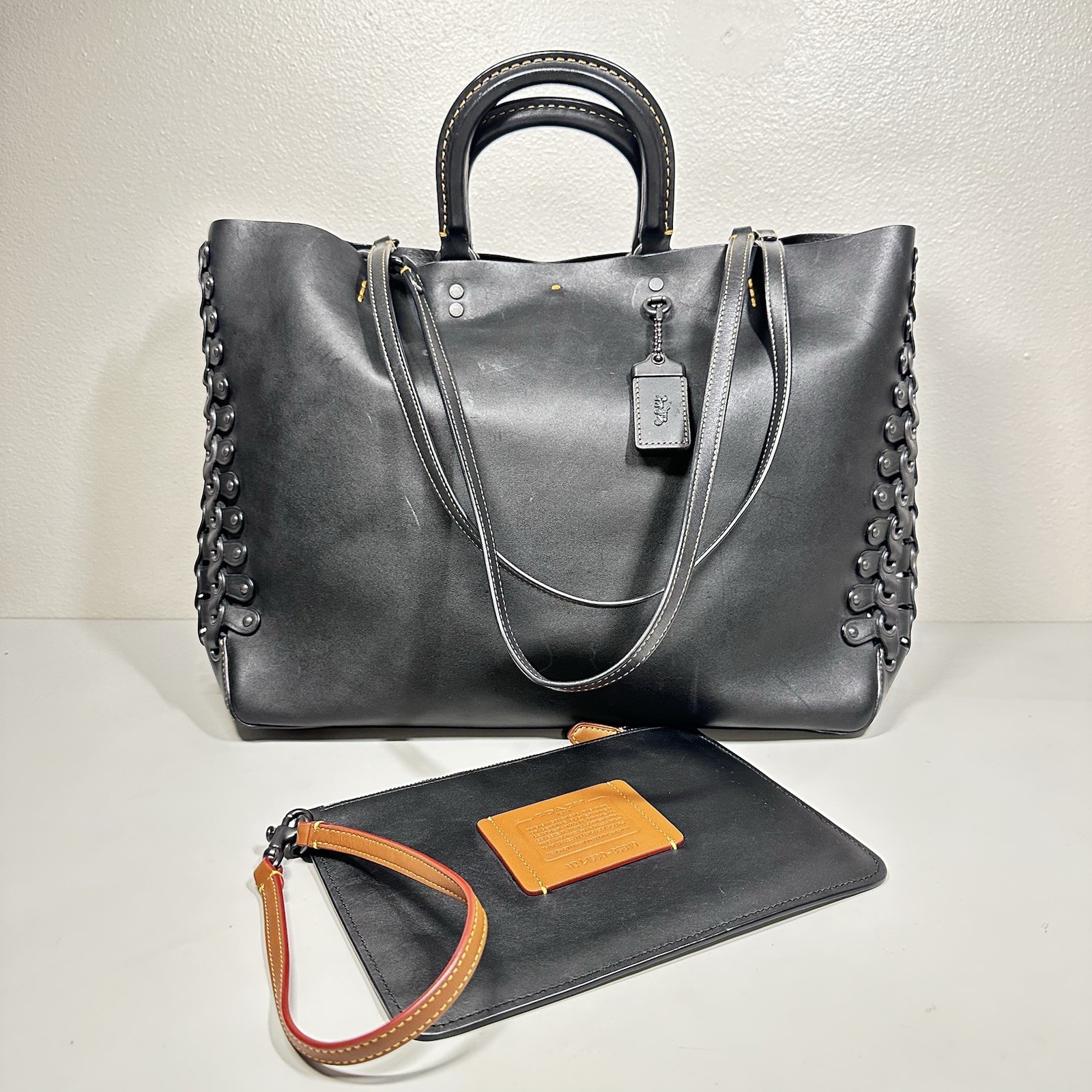 Ltd Ed COACH 1941 Rogue Tote w/ Black on Black Link Detail/ Glovetanned Leather