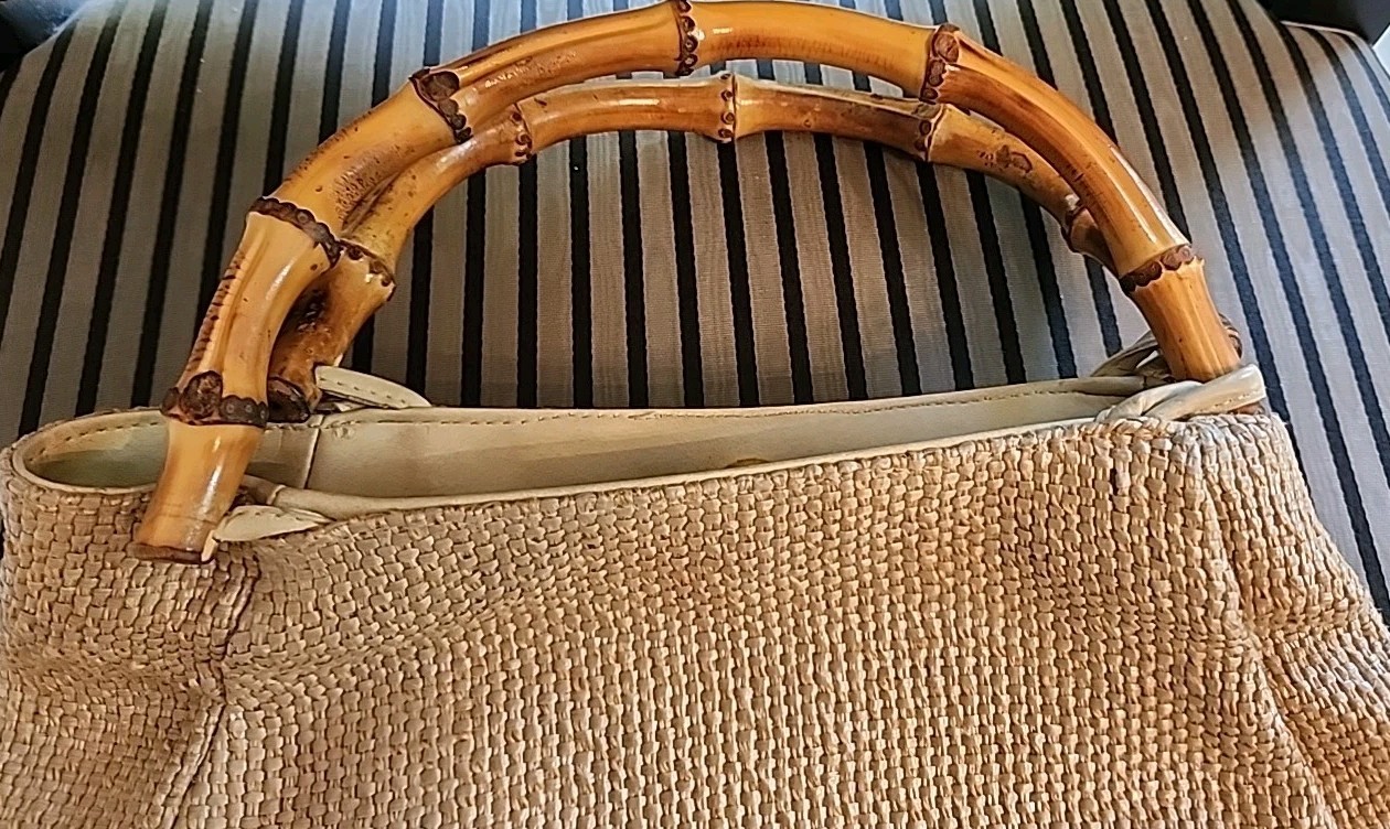 Vintage Amanda Smith Woven Summer Tan Purse w/Cane Handles
