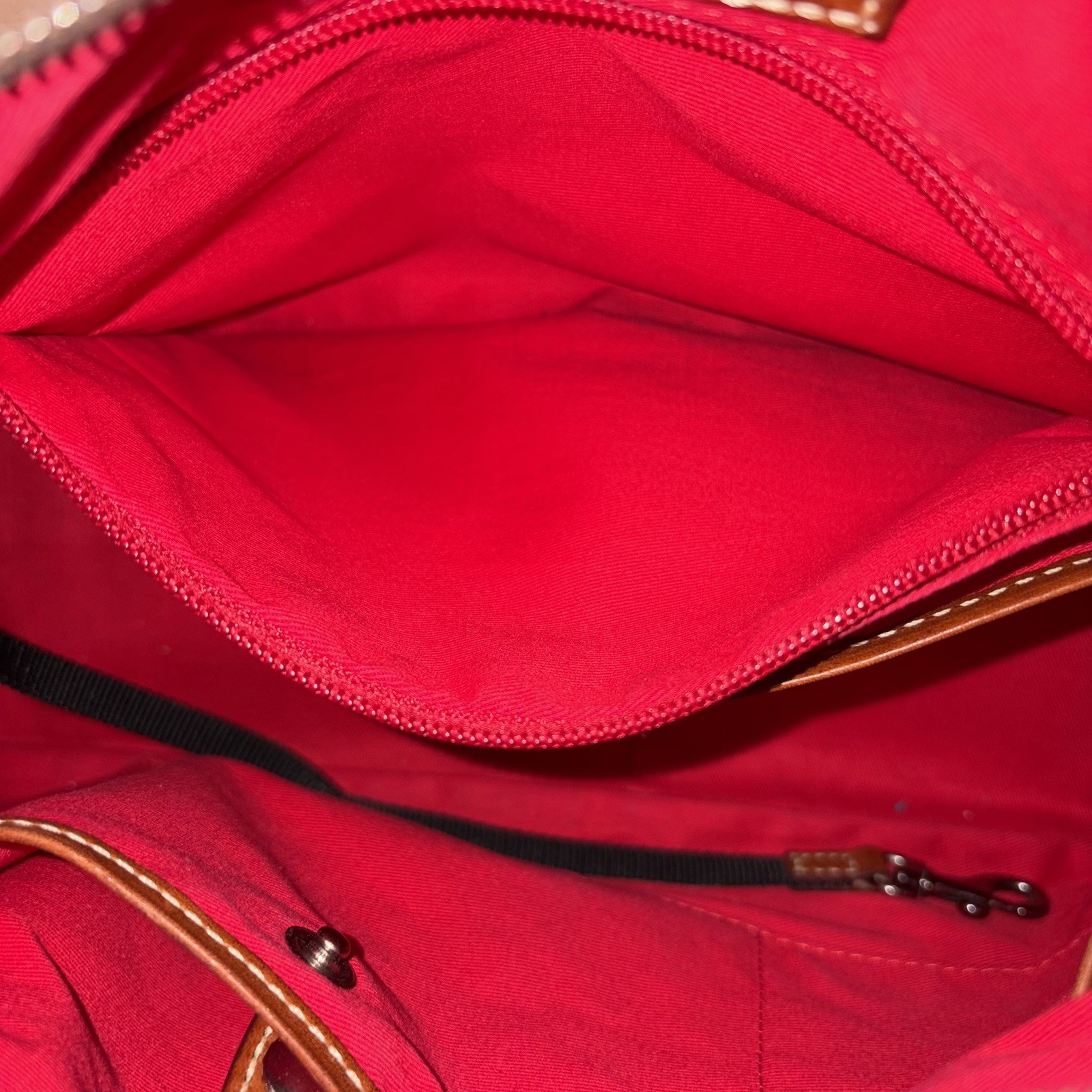 Dooney & Bourke Blue Pebbled Shoulder Bag, Brown Strap, Silver Zip, Red Lining
