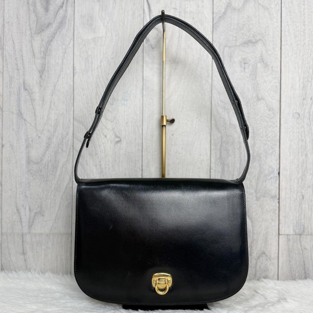 MORABITO Gancini Leather Shoulder Bag Black All Leather Vintage Luxury