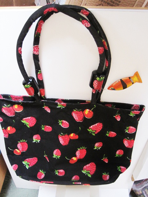Golden Sands Handpainted Strawberry Cherry Shoulder Overnite Bag w/ Wood tag NWT