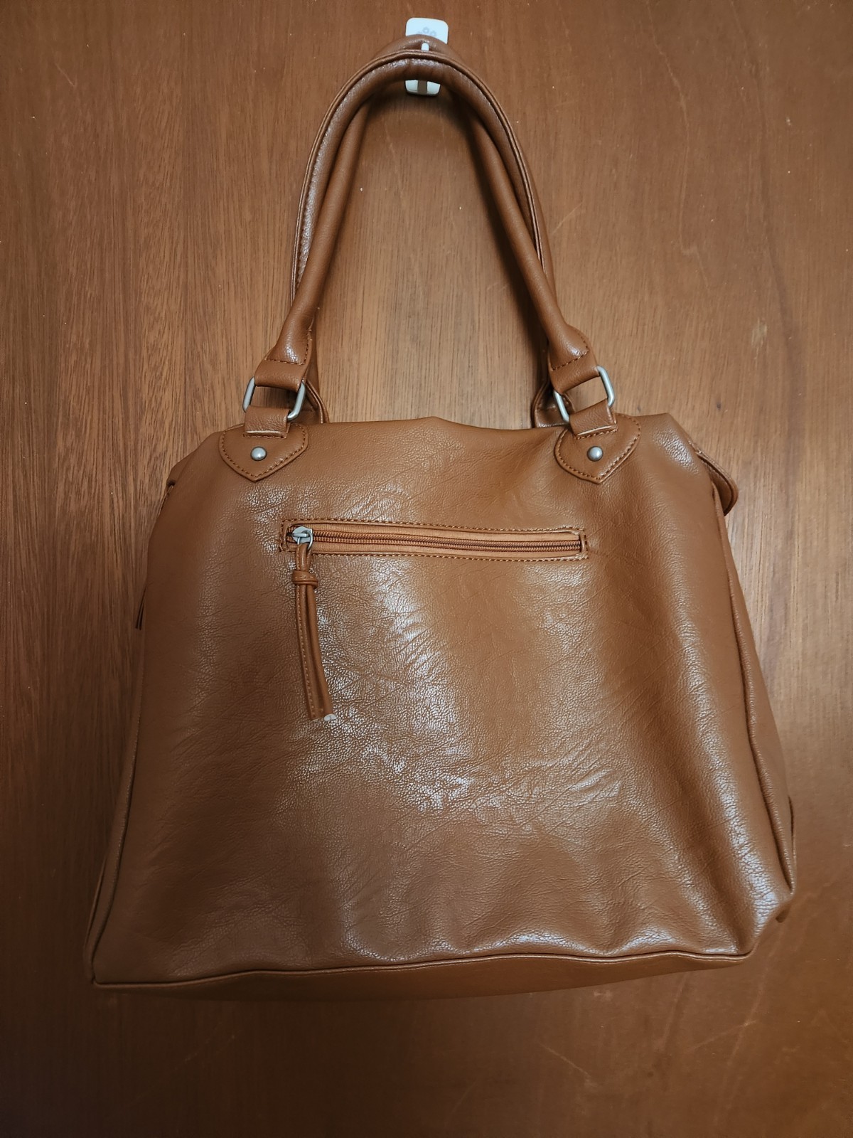 Brown Medium Satchel Top Handle Zip Bag Detachable Strap Pockets Silver