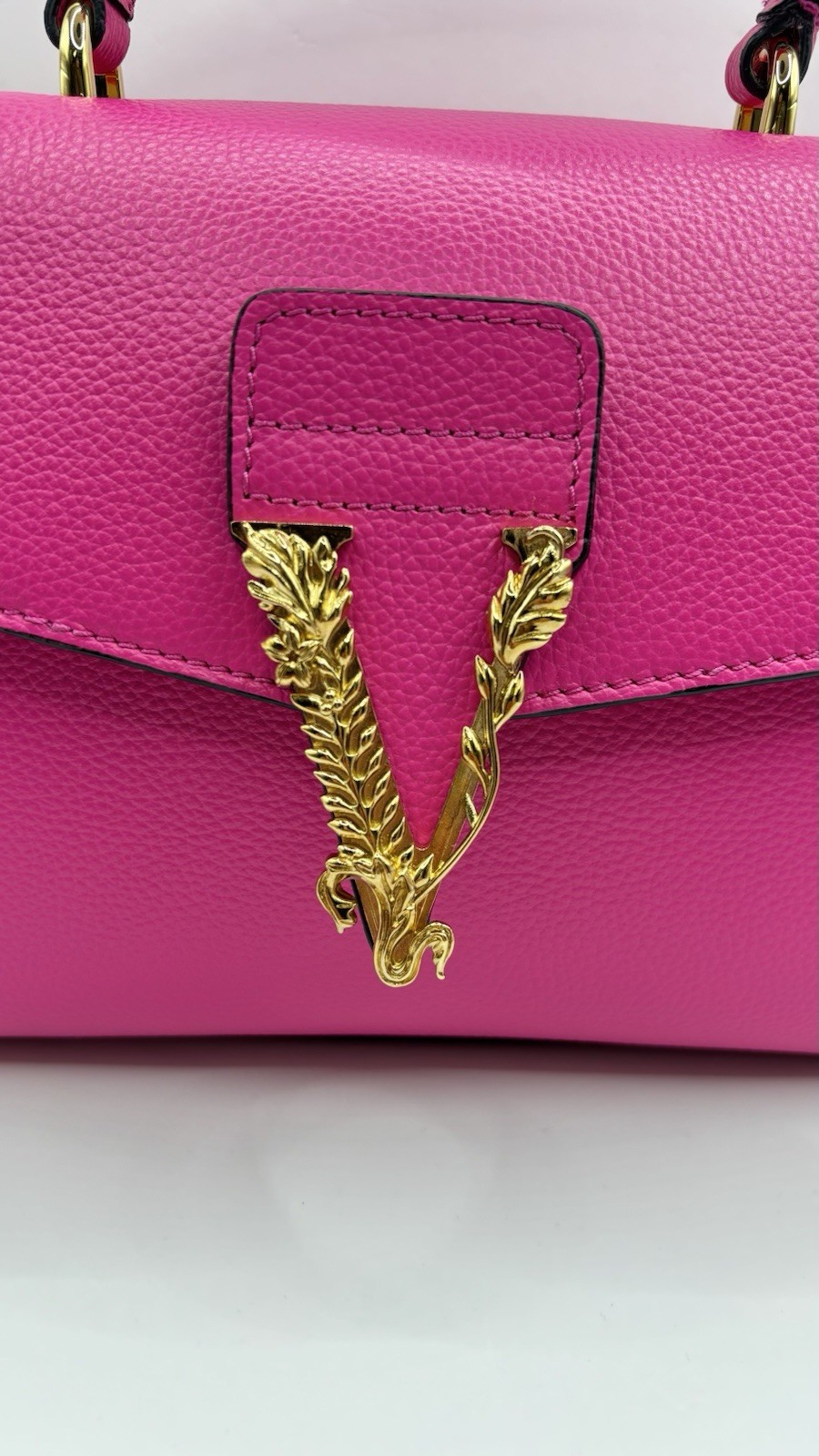 Versace Virtus Grainy Calf Small Pink Top Handle Bag 1015556 IT NWT $2100