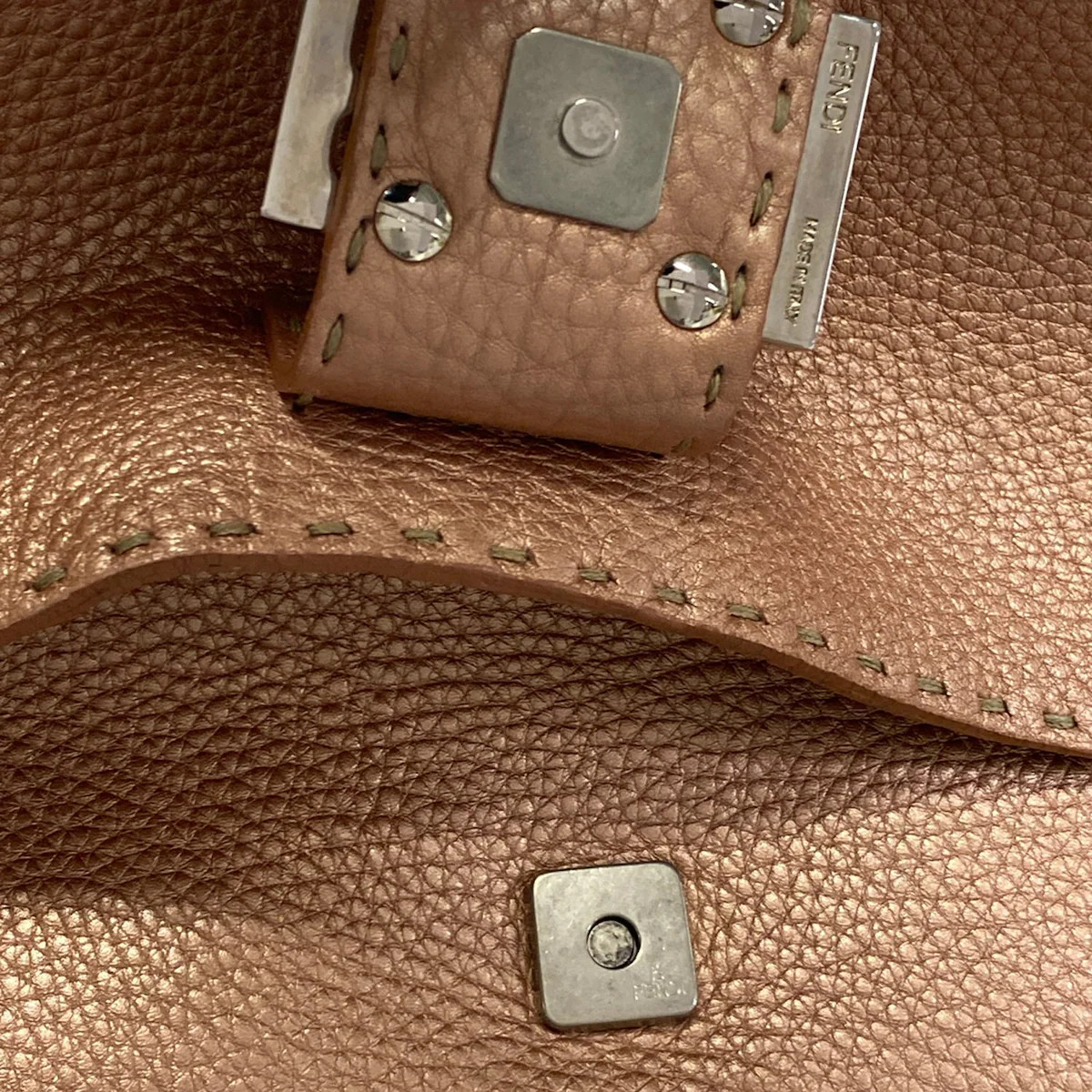 FENDI Mamma Bucket/Selleria 8BR102 Rose Gold Leather Shoulder Bag