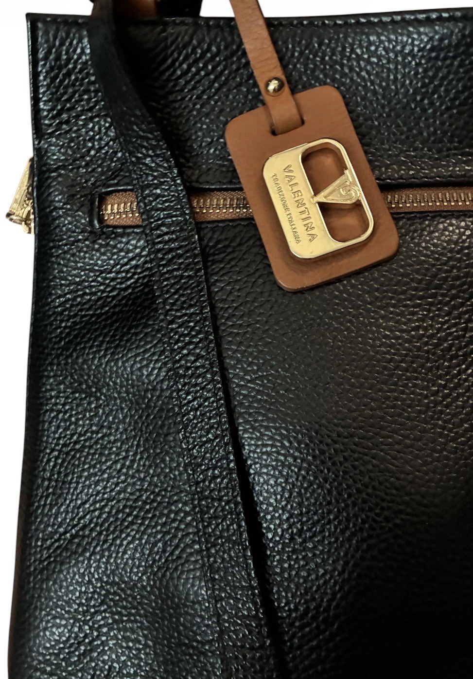 Valentina Italian Black Leather Convertible Backpack Shoulder Zip Lined Pockets
