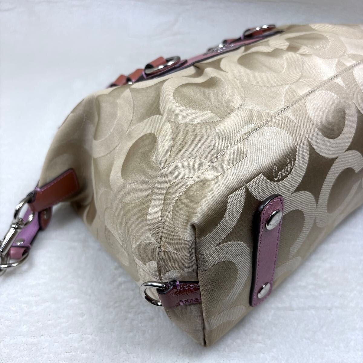 Coach Madison Signature 2Way Canvas Leather Shoulder Handbag Beige Pink 12947
