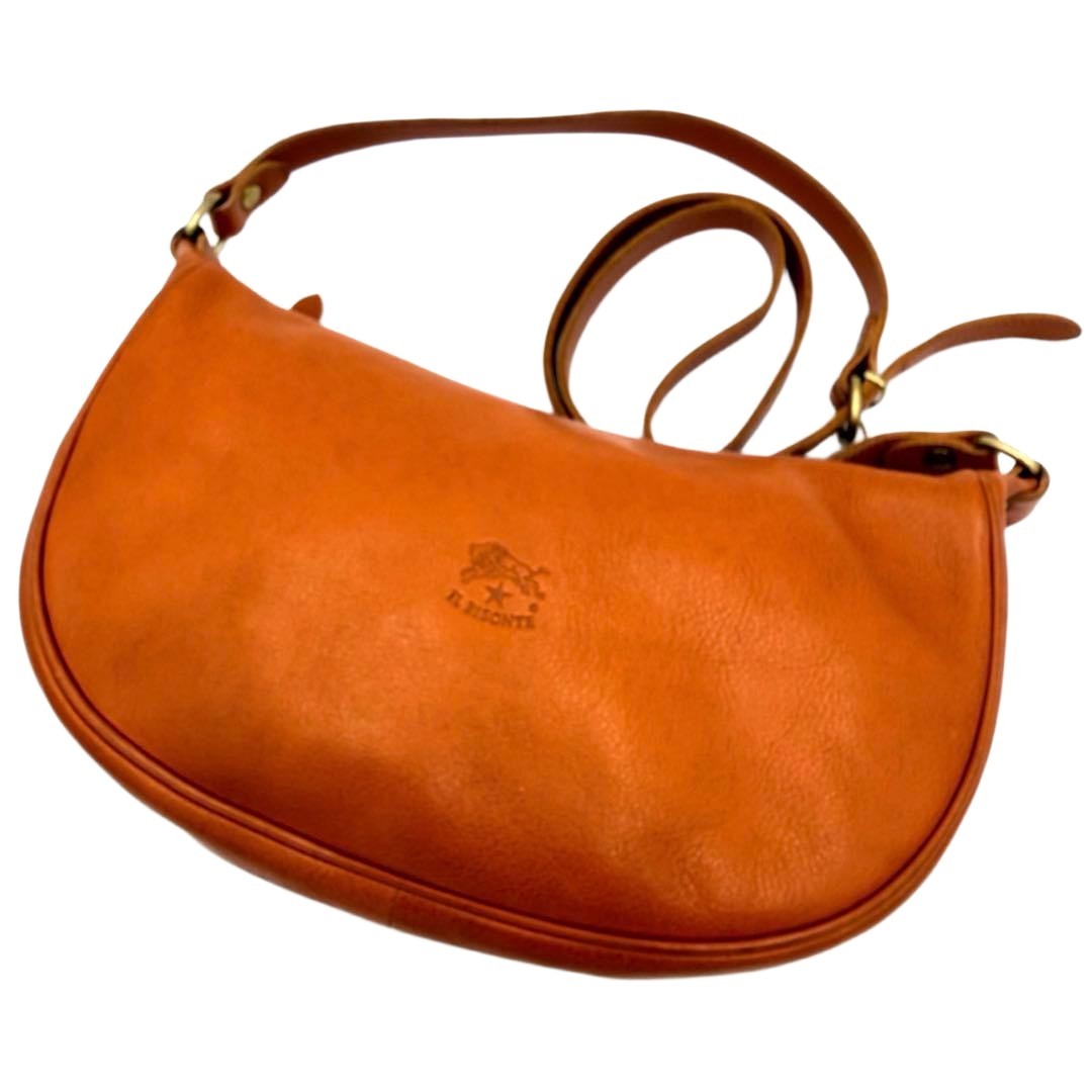 IL BISONTE Half Moon Shoulder Bag Leather Camel 6.7×10.2×3.1 in Adjustable Stra