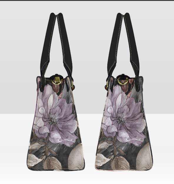 Gothic Black Crow Scull Lavender Roses Shoulder, Hand Bag, Satchel Floral Medium