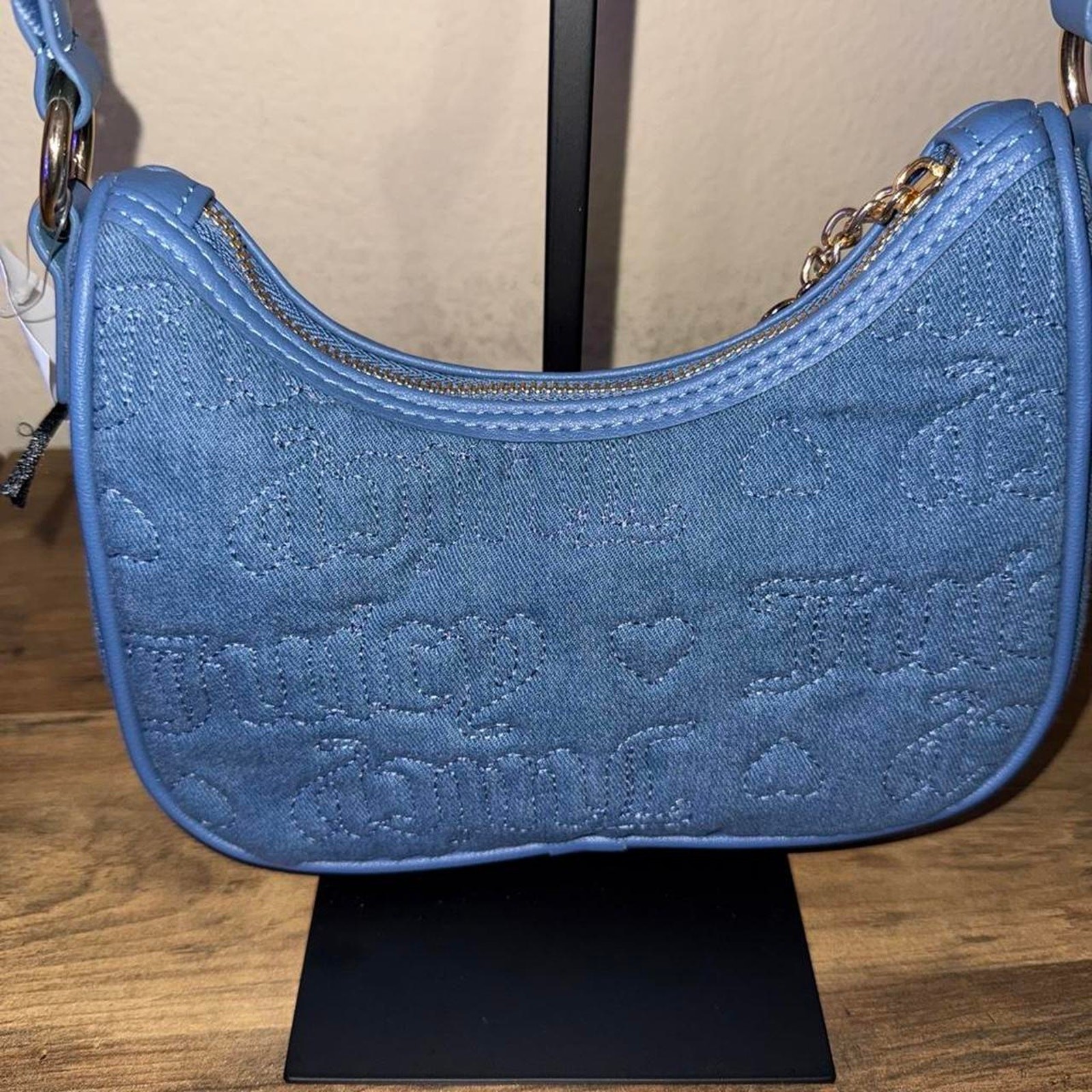 Juicy Couture P ink League Denim Custom One Of one Blinged Out Blue Jeans Purse