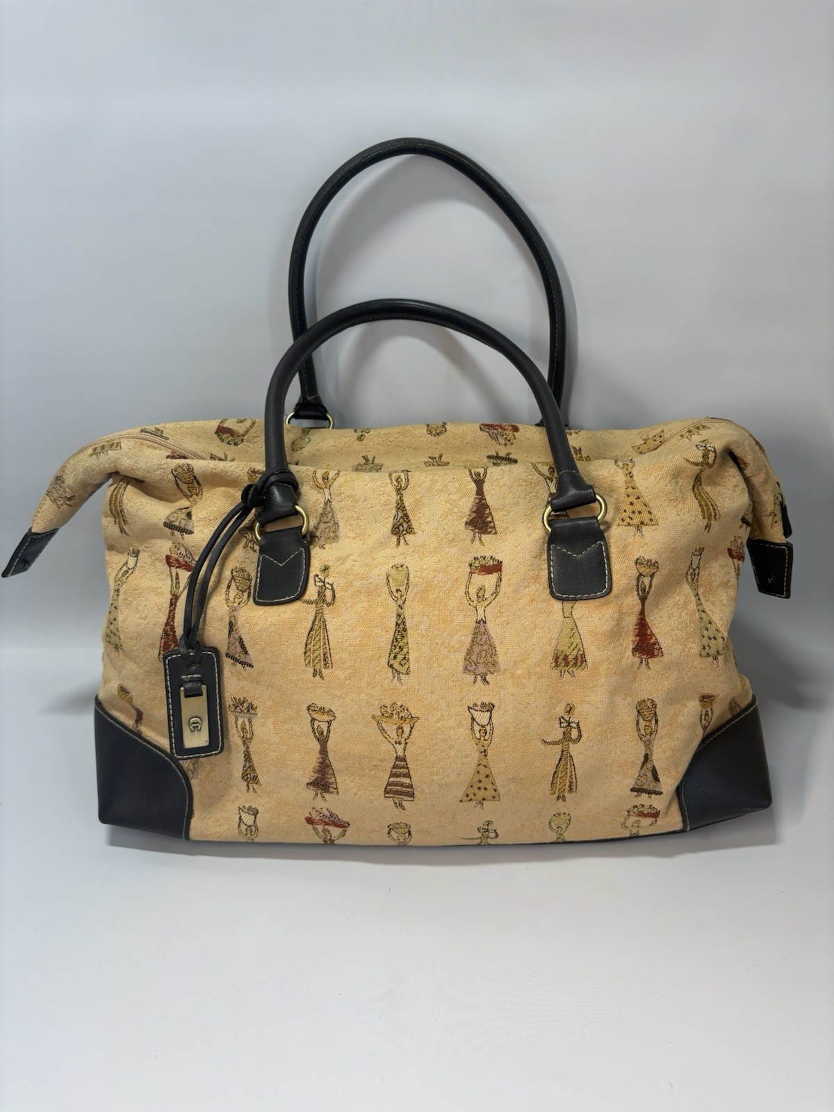 Etienne Aigner Canvas Handbag Purse Tribal Folk Art Print Shoulder Bag Vintage
