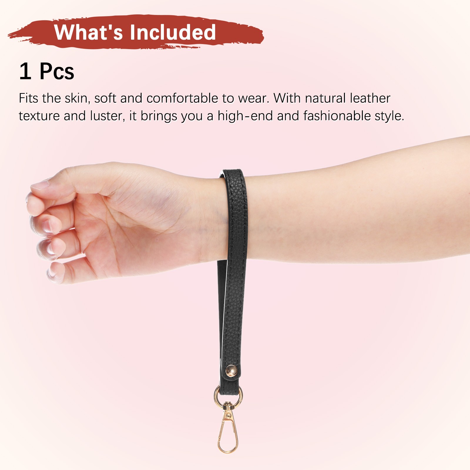 Wristlet Strap [1PCS] – PU Leather Hand Strap – [Black-Gold-8.27In]