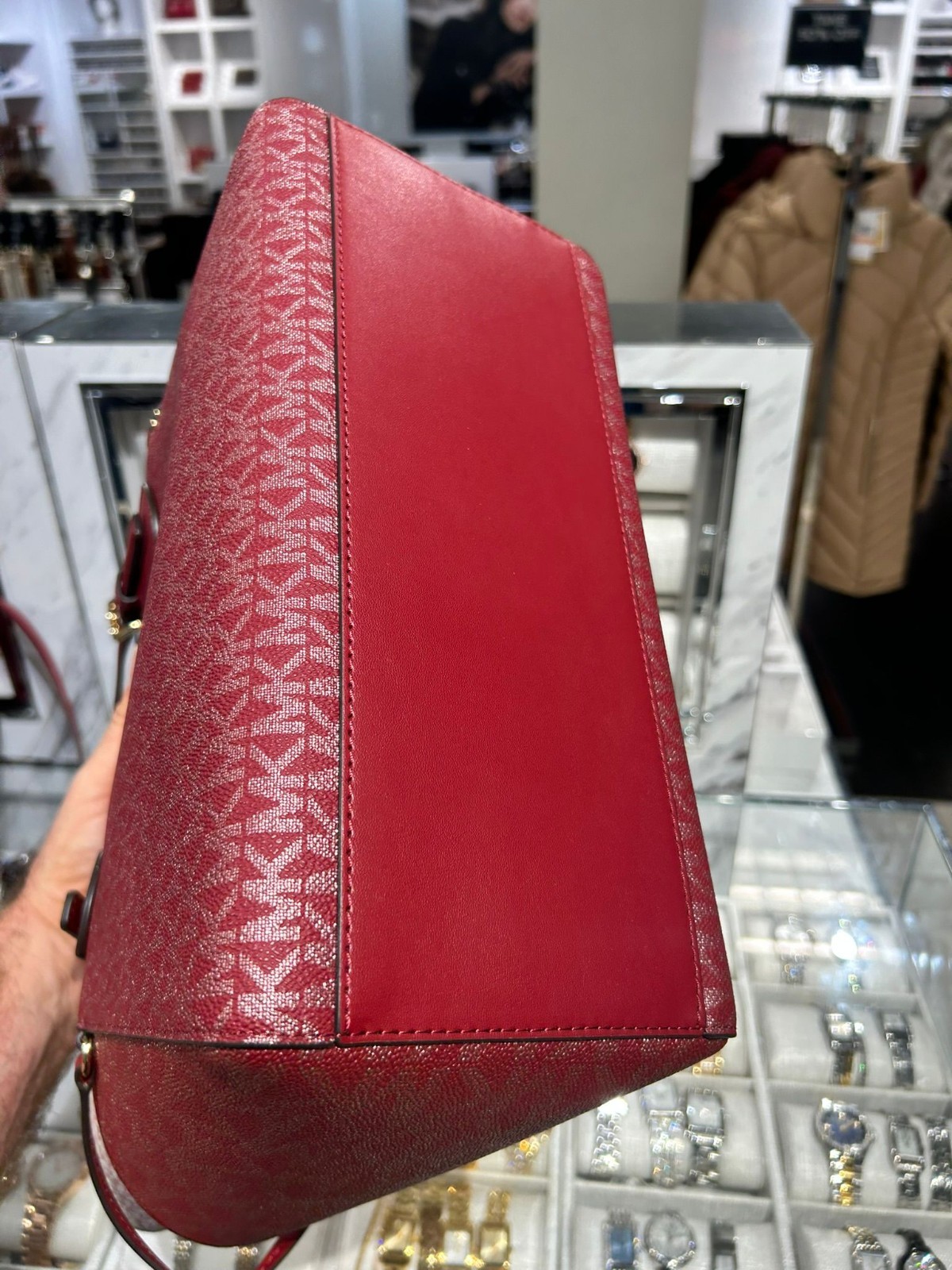 Michael Kors Voyager Large MK Signature Handbag Shoulder Tote Bag Cherry Purse