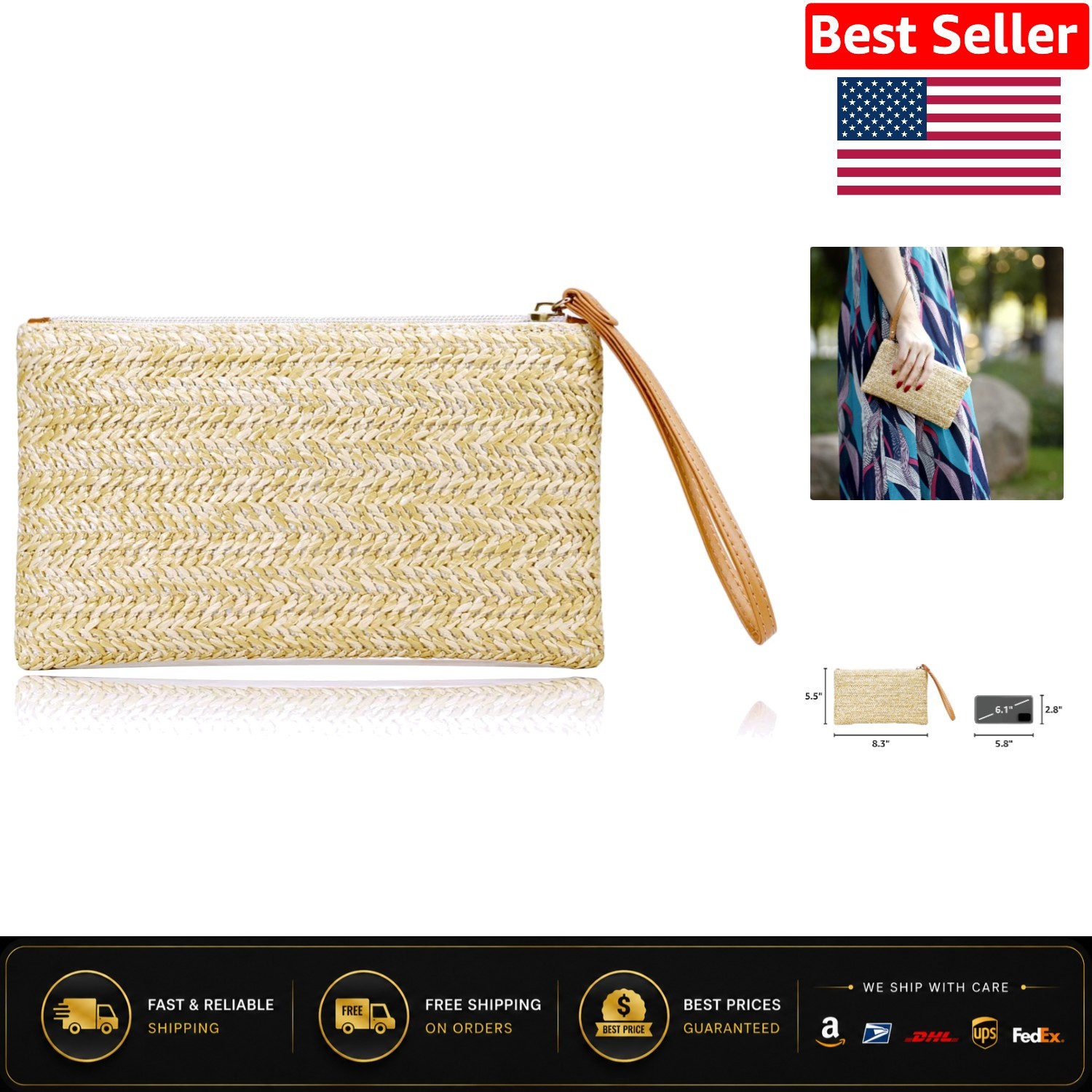 Elegant Women’s Straw Wristlet Clutch – Chic Boho Style for Any Occasion