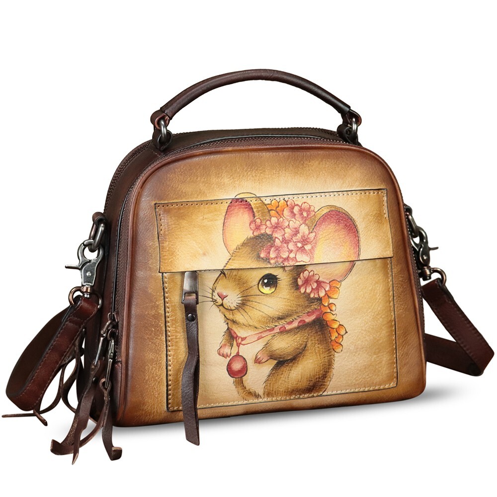 Genuine Leather Purse and Handbag for Women Hand Painted Crossbody Shoulder Bag