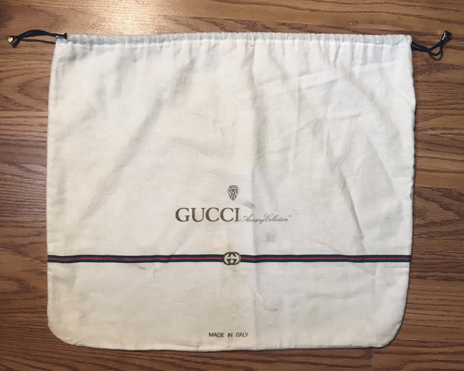 Gucci Accessory Collection White Dust Bag Tote w Logo & Gold Drawstring Accent