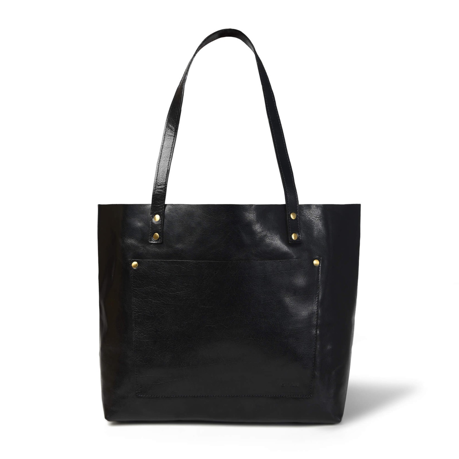 Full Grain Leather Tote Bag Women Classic Style Open Top Handbag, Black