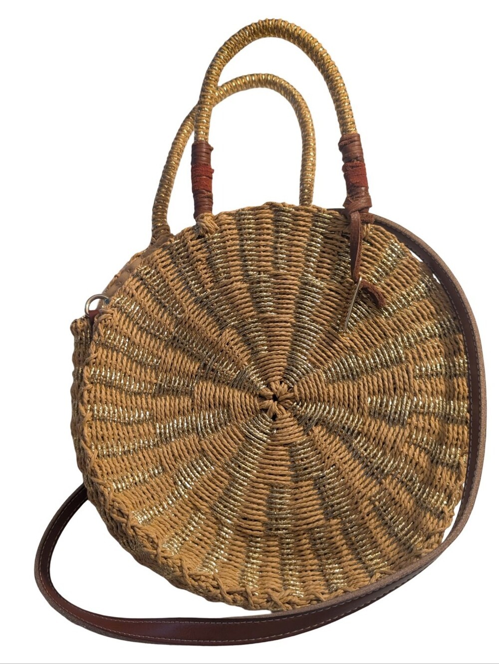 Sam Edelman Giuliana round straw tote in Gold Multi