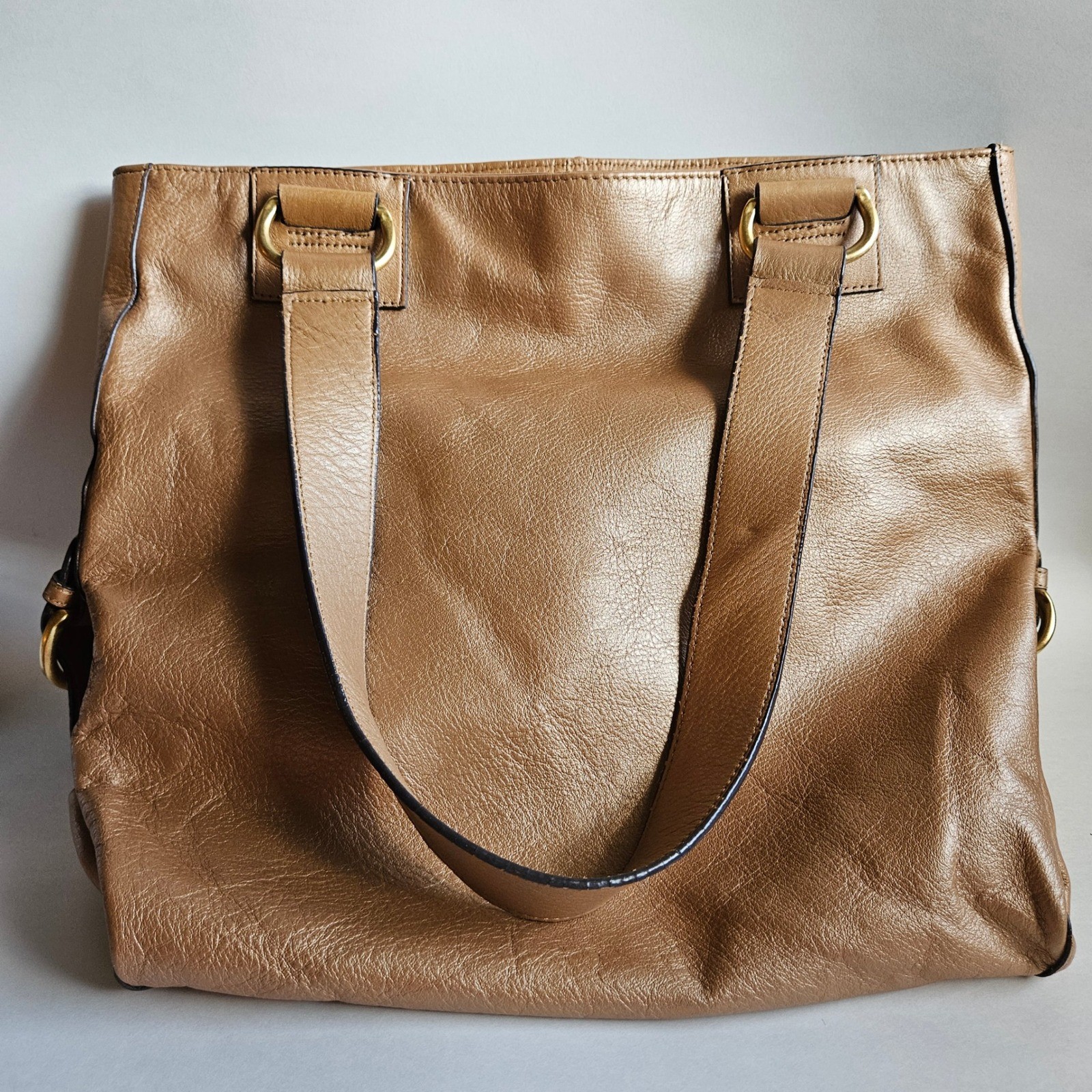 Metallic Bronze Pebbled Leather Tote Bag Gold Hardware Shoulder Bag Slouchy