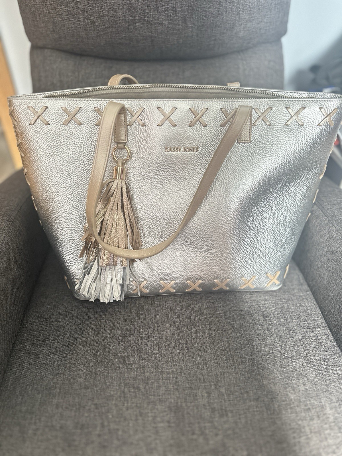 Silver Tote Bag W/ Tassel
