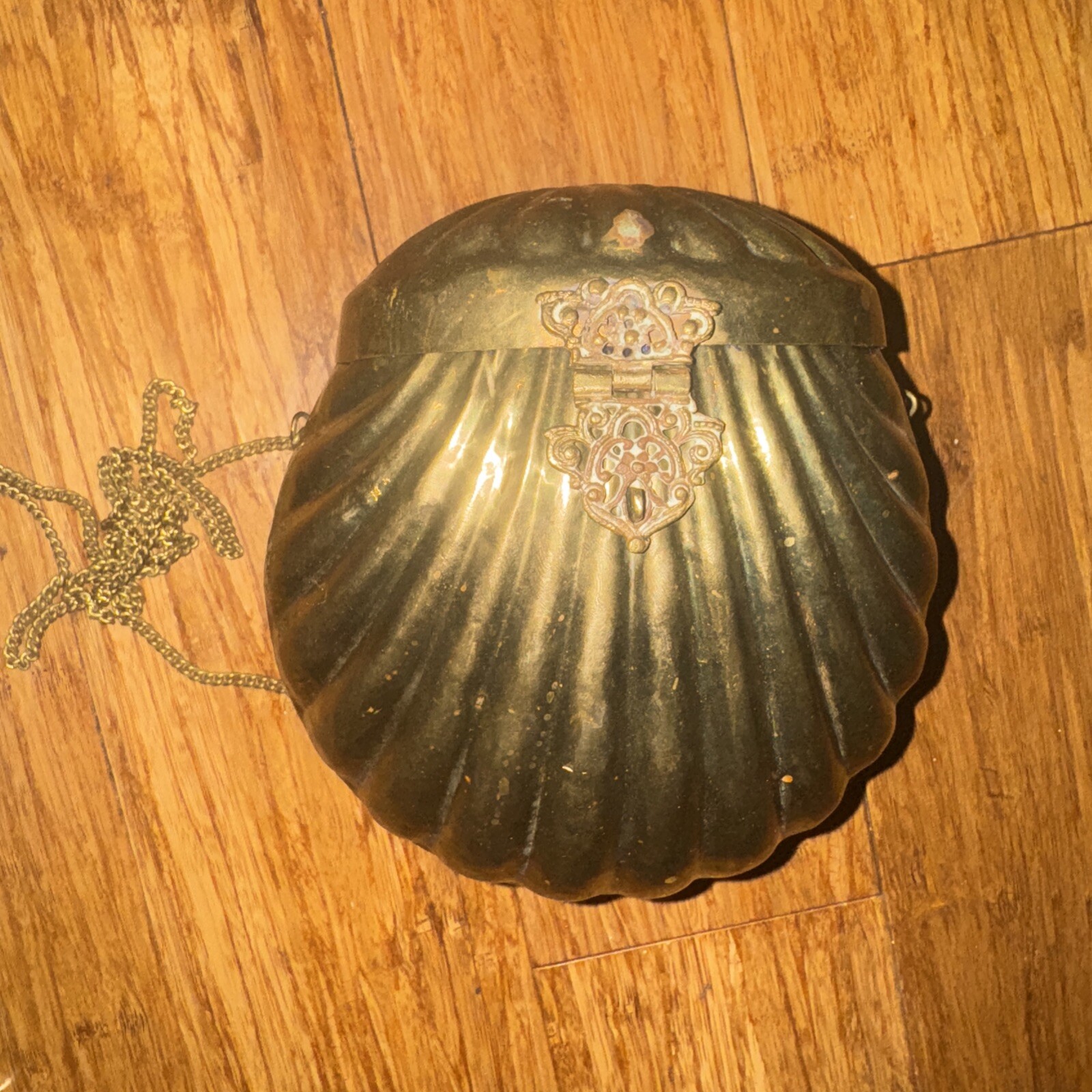 Solid Brass Metal Clam Shell Purse Velvet Lined 1920s Vintage Evening Bag