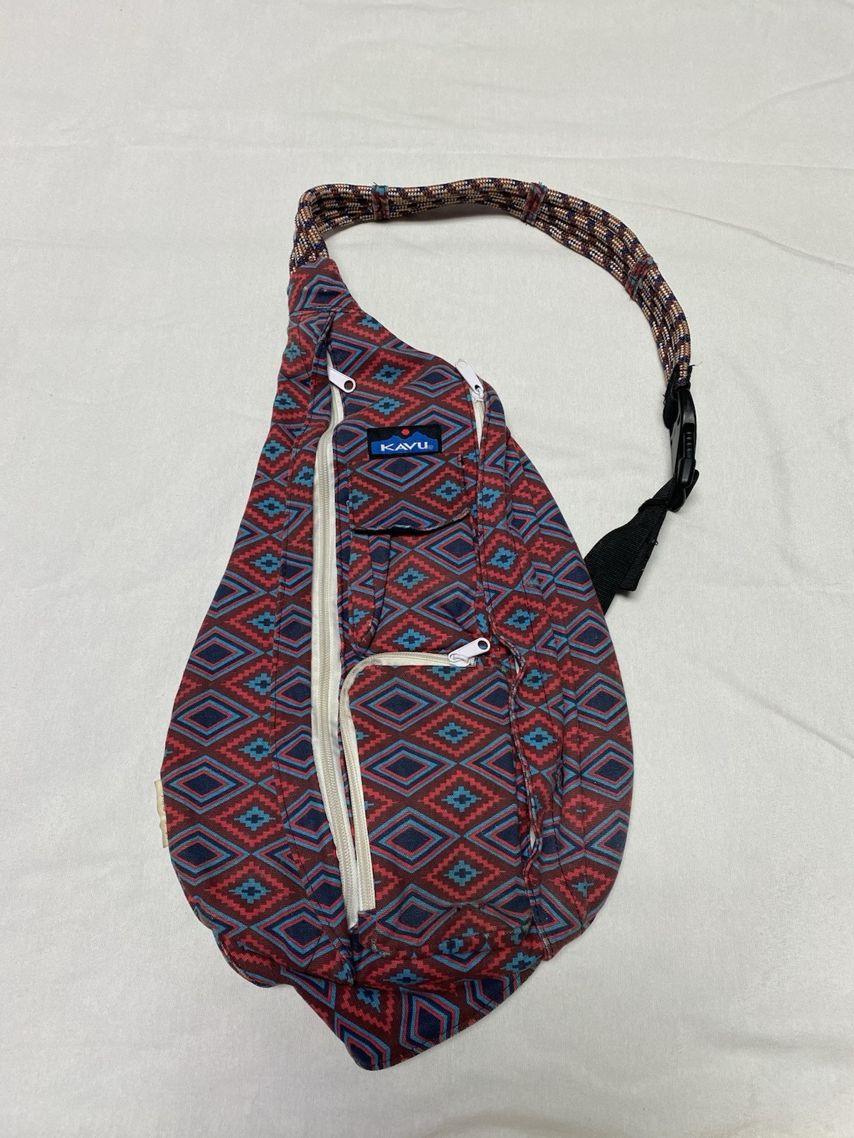 Kavu Aztec Southwestern Print Crossbody Bag Red Blue